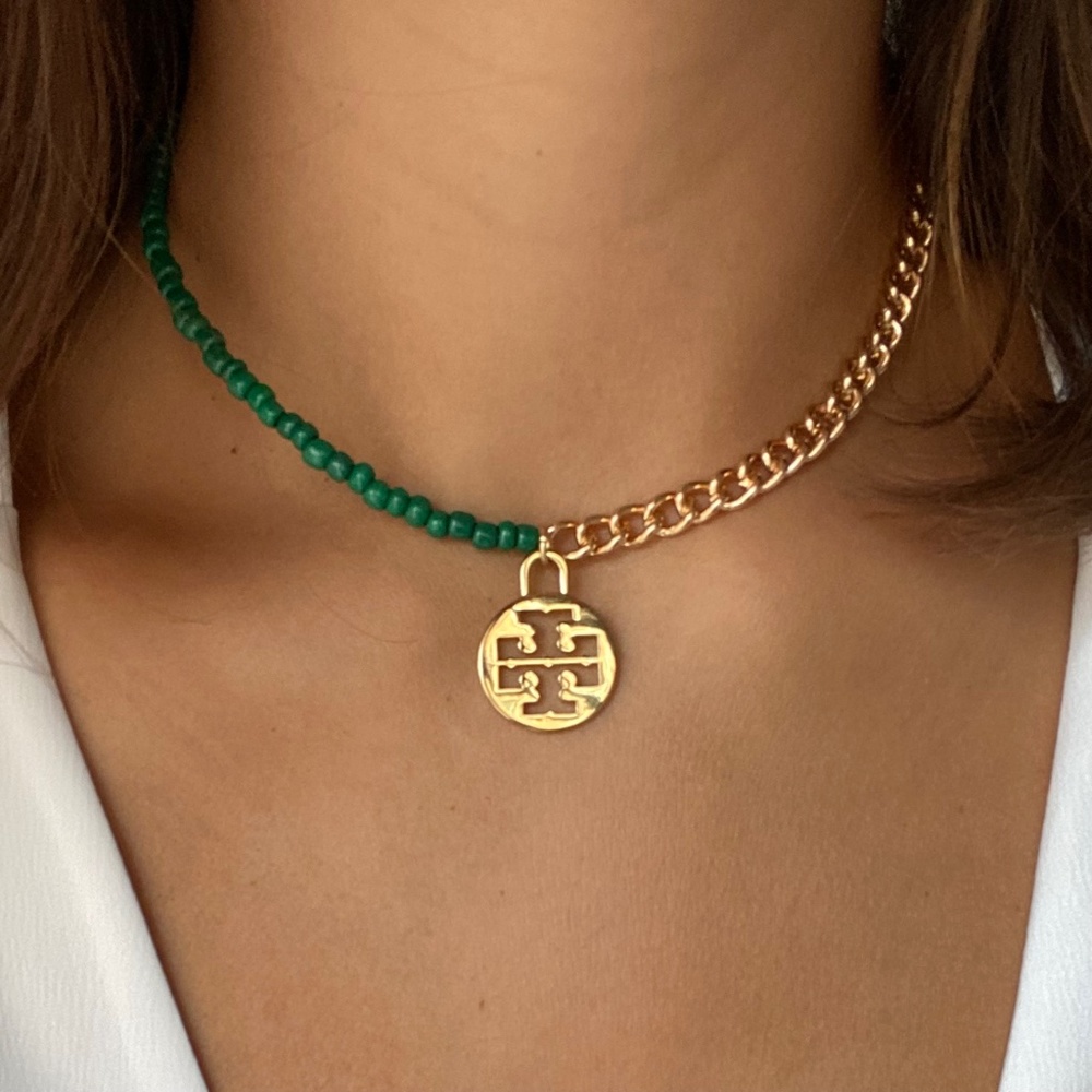 Green Tory Burch Charm Necklace